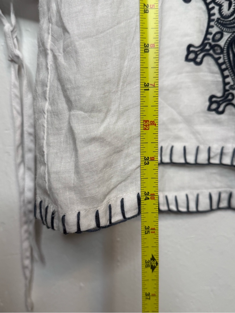 Monoreno Embroidered Linen Tunic Dress White Navy Boho Western Medium - Picture 3 of 12